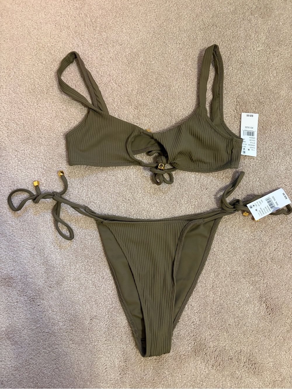 PacSun Olive Ribbed Tie Bikini Set